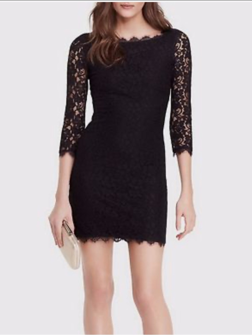 Diane Von Furstenberg Zarita Black Lace Mini Dress with Three-Quarter Sleeves
